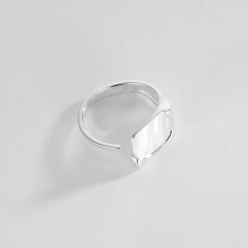 Natural White Mother of Pearl 925 Sterling Silver High Polished Open Rings