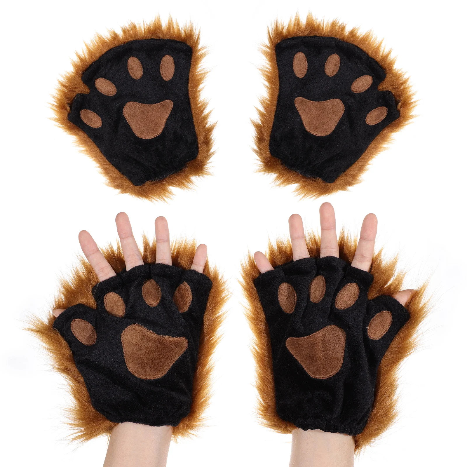 3Pcs Lion Ears Headband Fingerless Gloves Tail Set Halloween Costume Animal Cosplay Accessory Headwear Role Play Props