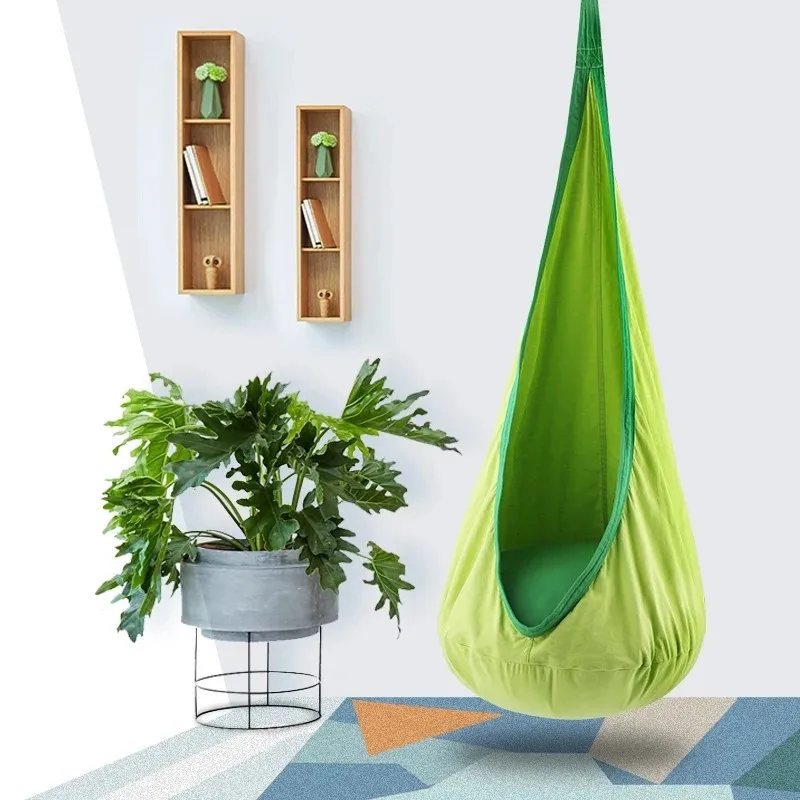Kids Swing Seat Kids Pod Swing Seat Cotton Canvas Child Hammock Chair with Air Cushion for Indoor And Outdoor Use Storage Bag Inflator