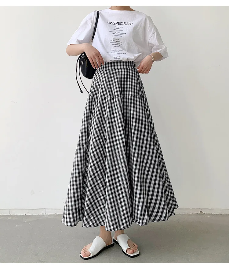 Korean Style Colored Plaid A-line Long Cotton Skirts 2