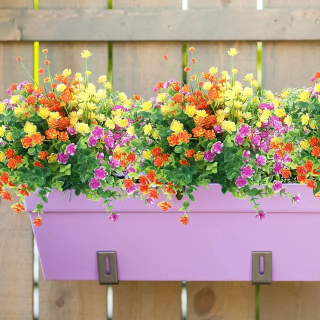 5PCS Artificial Flowers for Outdoor Decoration Spring Summer Decoration UV Resistant Plastic Greenery Shrubs Home Garden Decor 4