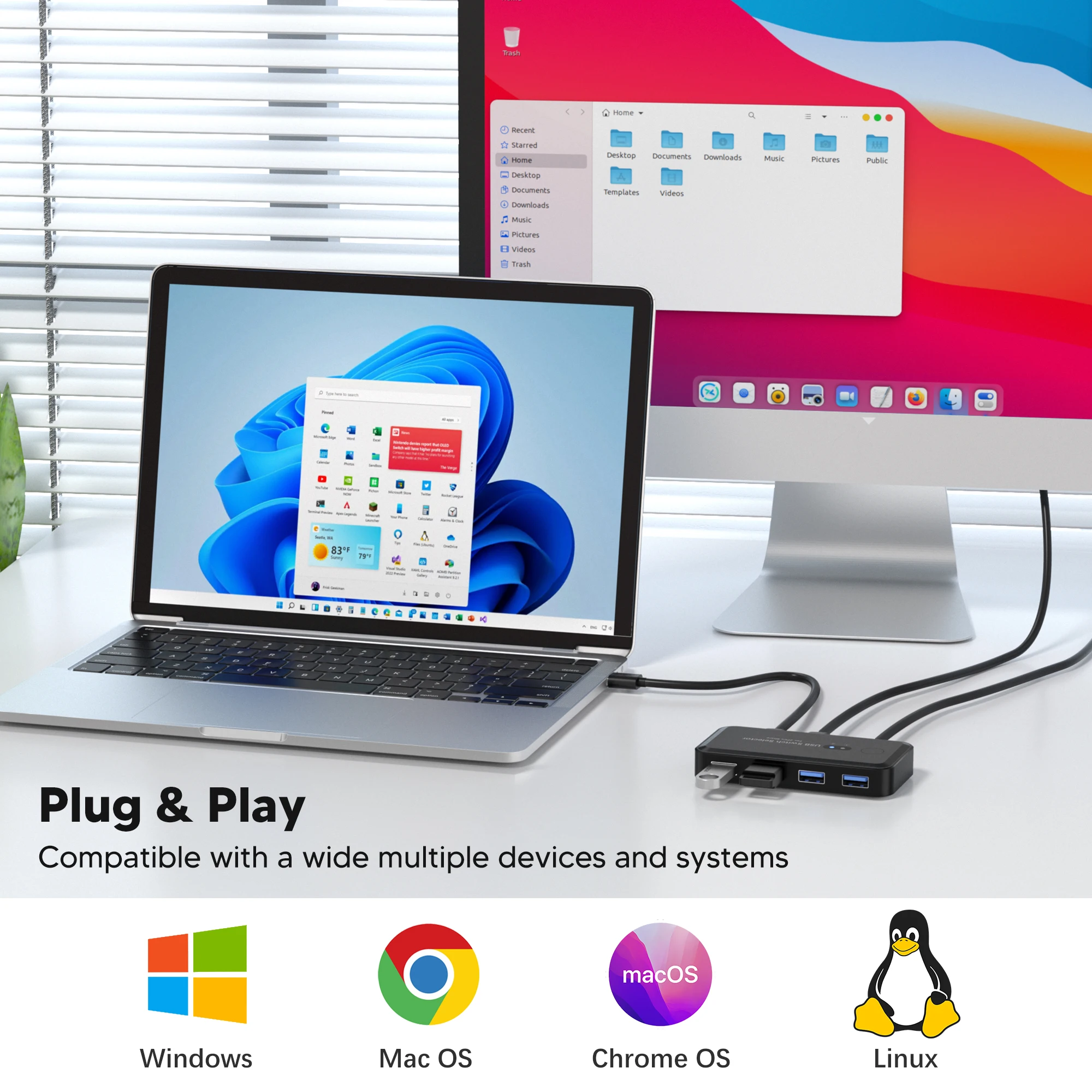 AIXXCO USB Switcher 2 Inputs 4 Outputs USB KVM Switch USB 3.0 Sharing Controller Hub Adapter For Computer Printer Keyboard Mouse 4
