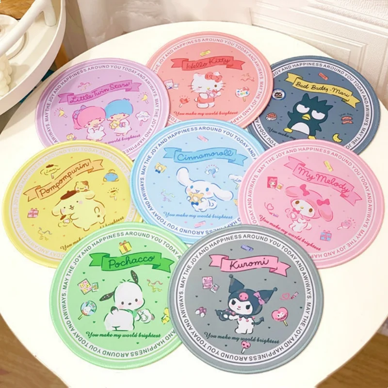 

MINISO Cartoon Anime Cinnamoroll Mouse Pad Kawaii Kuromi Round Mouse Pad Candy Series Computer Keyboard Office Game Wrist Pad