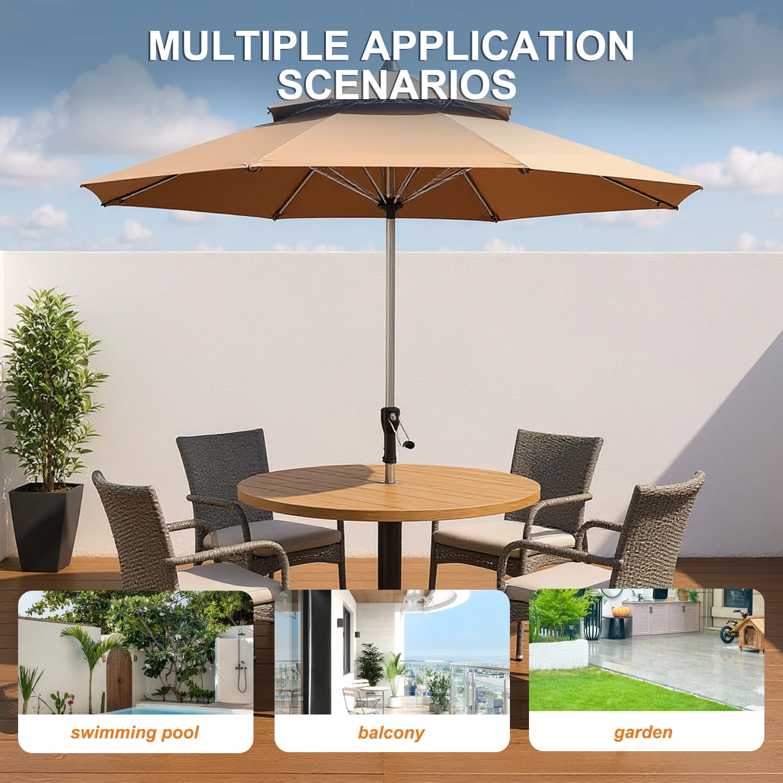 Polyester Outdoor Patio Umbrella with UV Protection for Garden Pool Deck