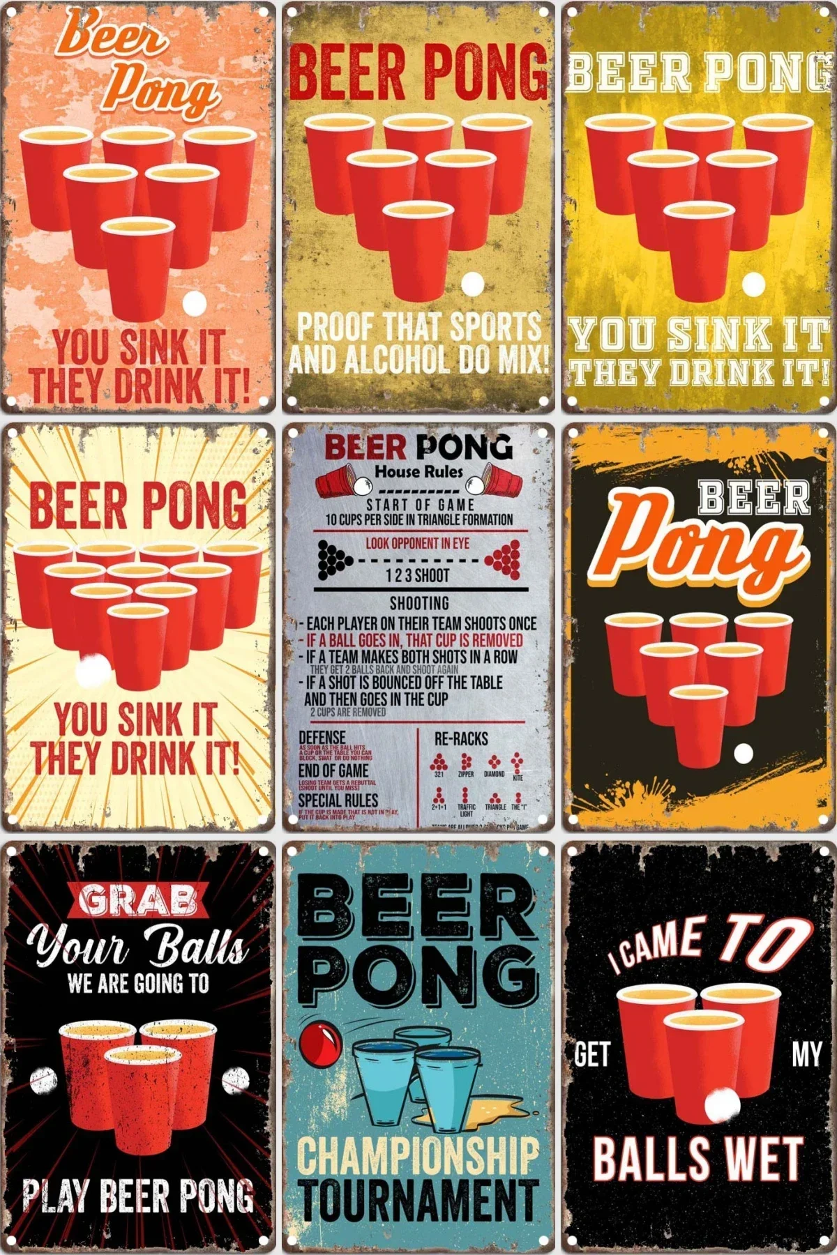 Beer Pong Decoration Wall Decor Tin Plaque Pub Club Vintage Metal Plate Decor for Room Man Cave Home Decorations Poster Retro