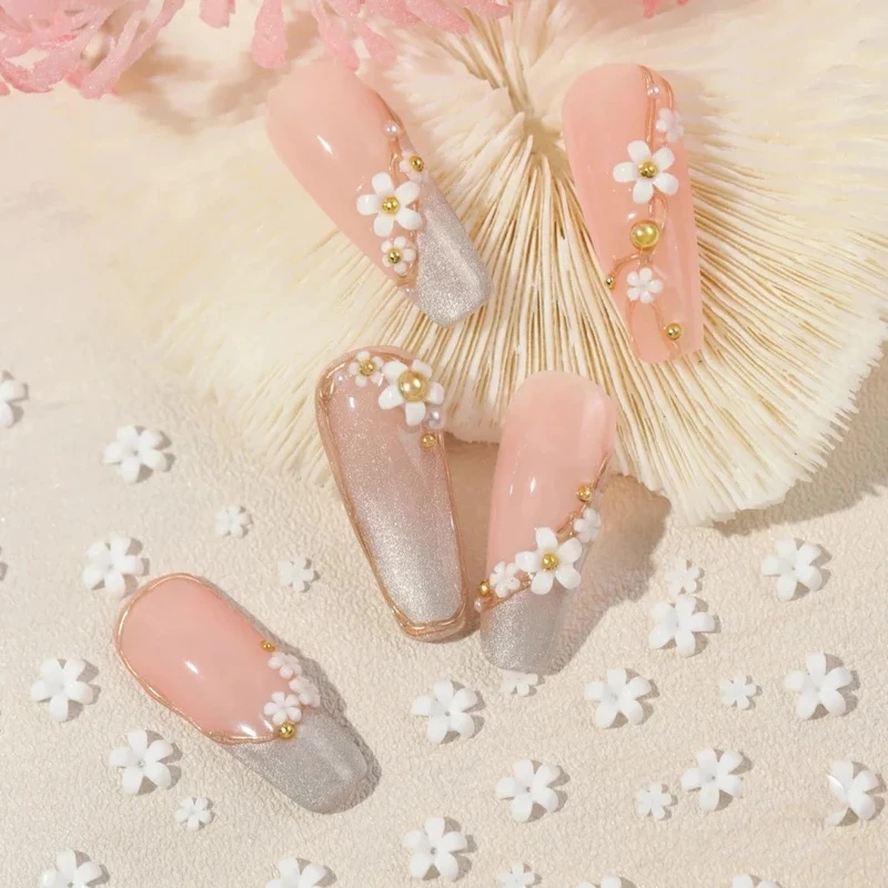 3D UV 색상 변경 꽃 매력 마카롱 플로렛 네일 장식 장식, 미니 3.5mm, 6mm, 화이트 핑크 네일 액세서리, 500 개, 100 개