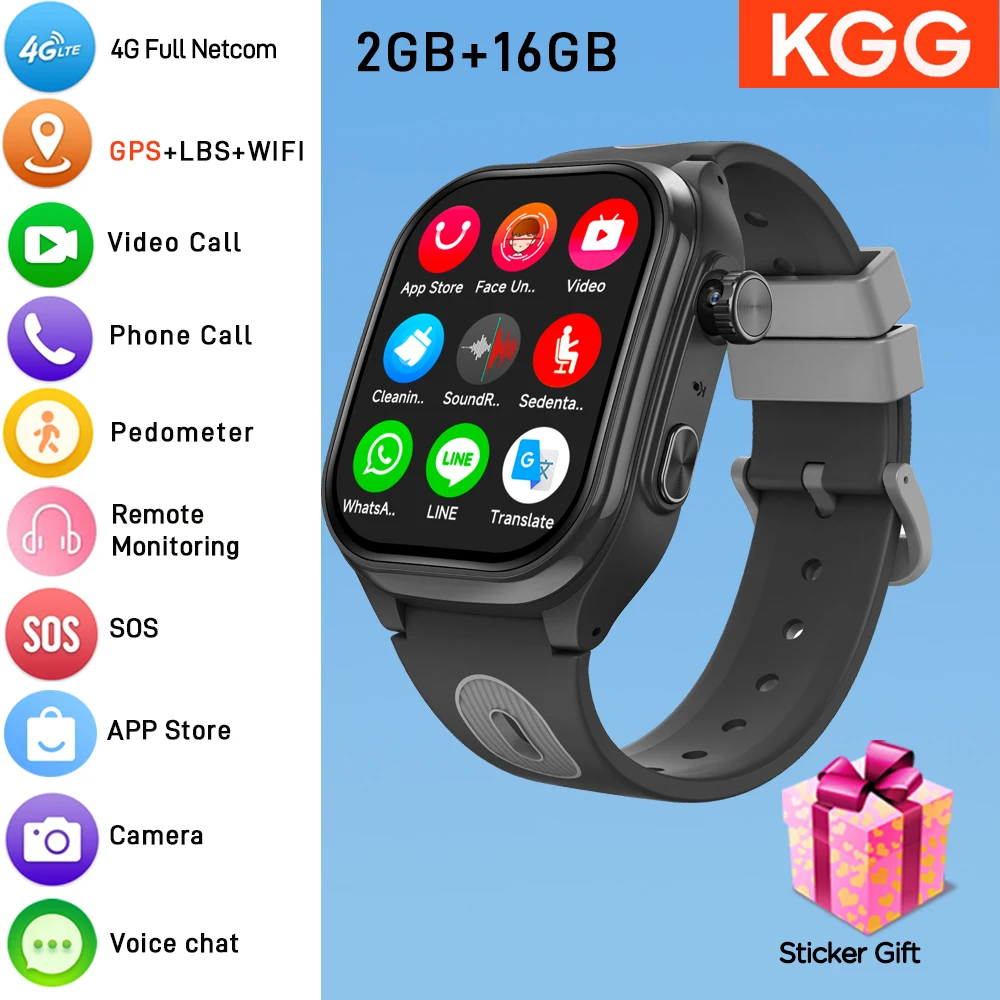 ساعة ذكية للأطفال بتقنية 4G مع شاشة HD مقاس 2.0 بوصة وذاكرة 2+16 جيجابايت، تدعم تنزيل التطبيقات وتحديد الموقع عبر GPS وWiFi، مع ميزة مكالمات الفيديو وكاميرا، مقاومة للماء، ساعة مراقبة للأطفال