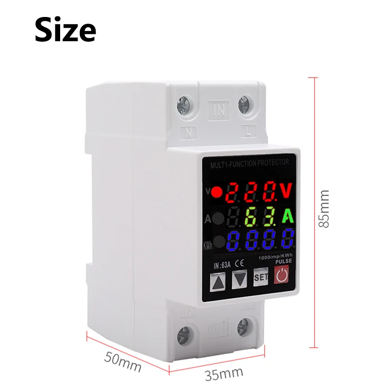 Rail overvoltage and undervoltage protector 220VAC digital display voltage and current kWh