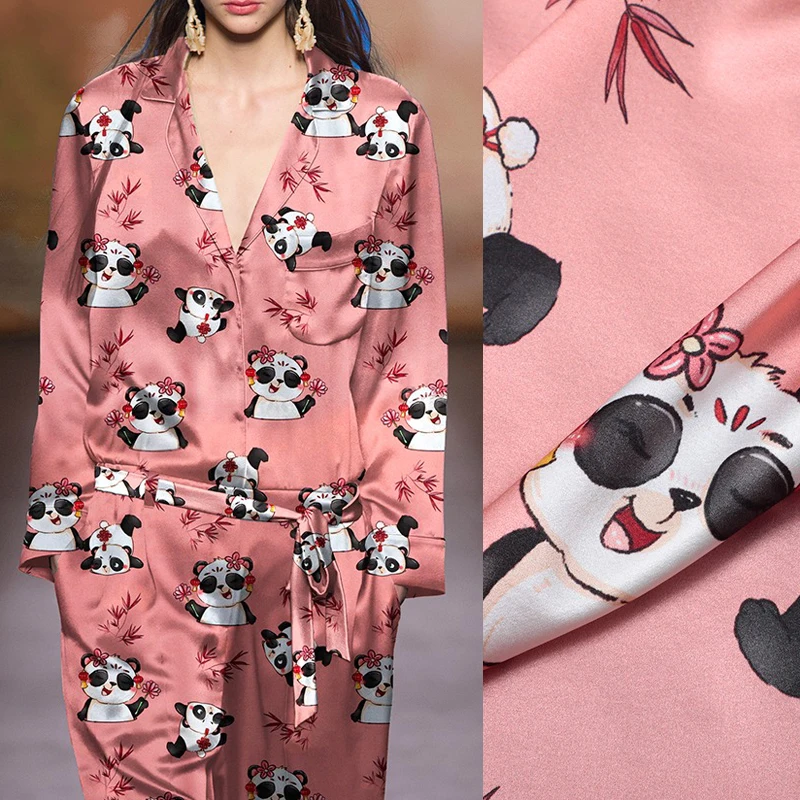 

Pandas Print on Sweet Pink Silk Satin Fabric-Stretch Smooth Soft-140CM Width 20MM -Ideal for Cheongsam Dress Pajamas R078