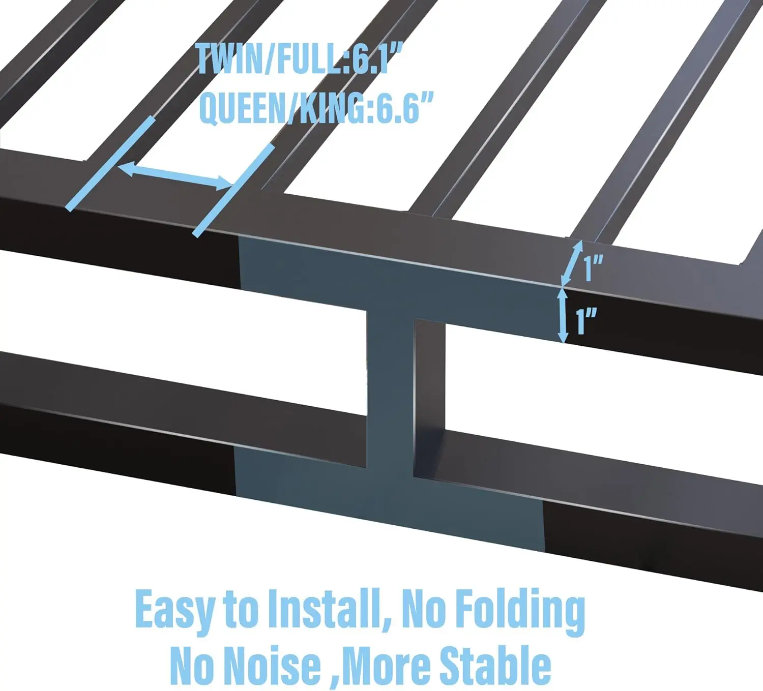 10" Twin Bed Frame. Steel Slat Support. Low Profile. No Box Spring. Easy Assembly. Noise Free.