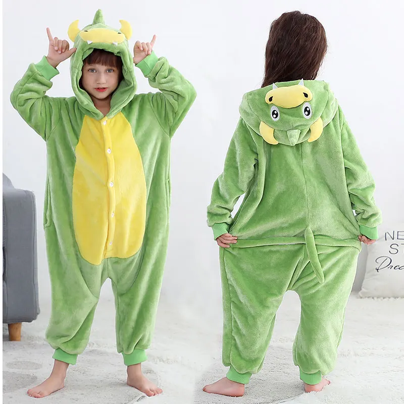 Animal Tiger Onesie Kigurumi Pajamas for Children Winter Warm Pyjamas Kids Jumpsuit Flannel Boys Girls Panda Unicorn Overalls