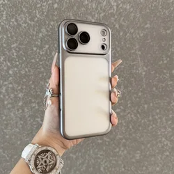 Luxury Transparent Matte Phone Case with Lens Protection and Metallic Frame Cover - iPhone 15 (Gray)
