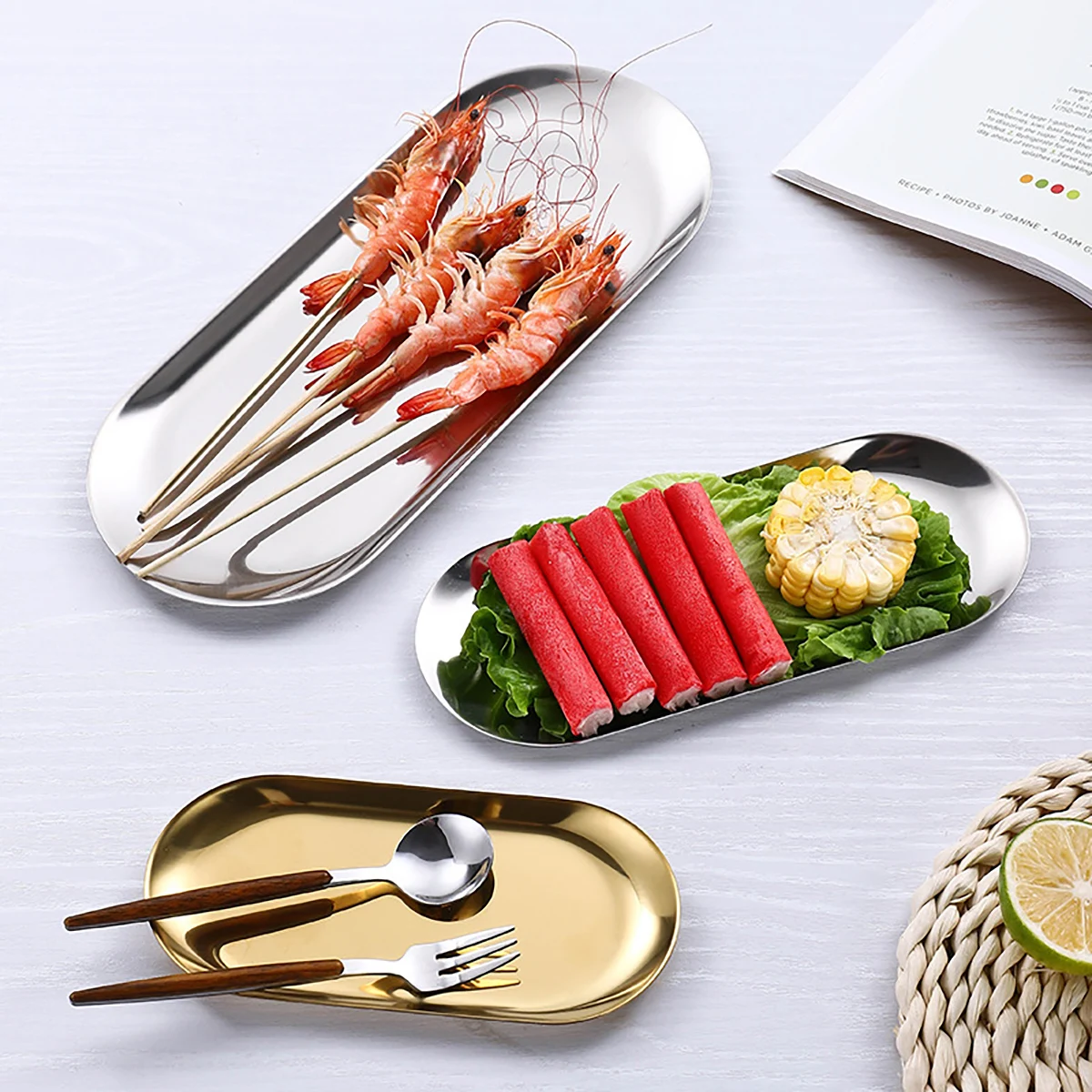 Stainless steel tray Metals Oval Tray Jewellery Storage Shelf Desktop Clutter Organiser Birthday Party Decoration Ornaments