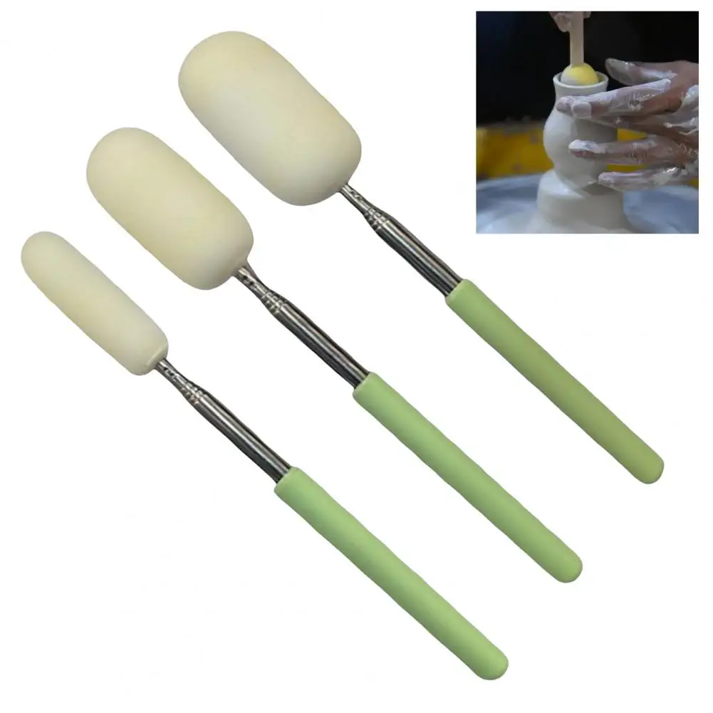 1/3Pcs Pottery Sponge Stick Stainless Steel Handle Telescoping Pottery Cleaning Sponge Tall Narrow Water Removal Tools,pottery tools,pottery sculpting tools
