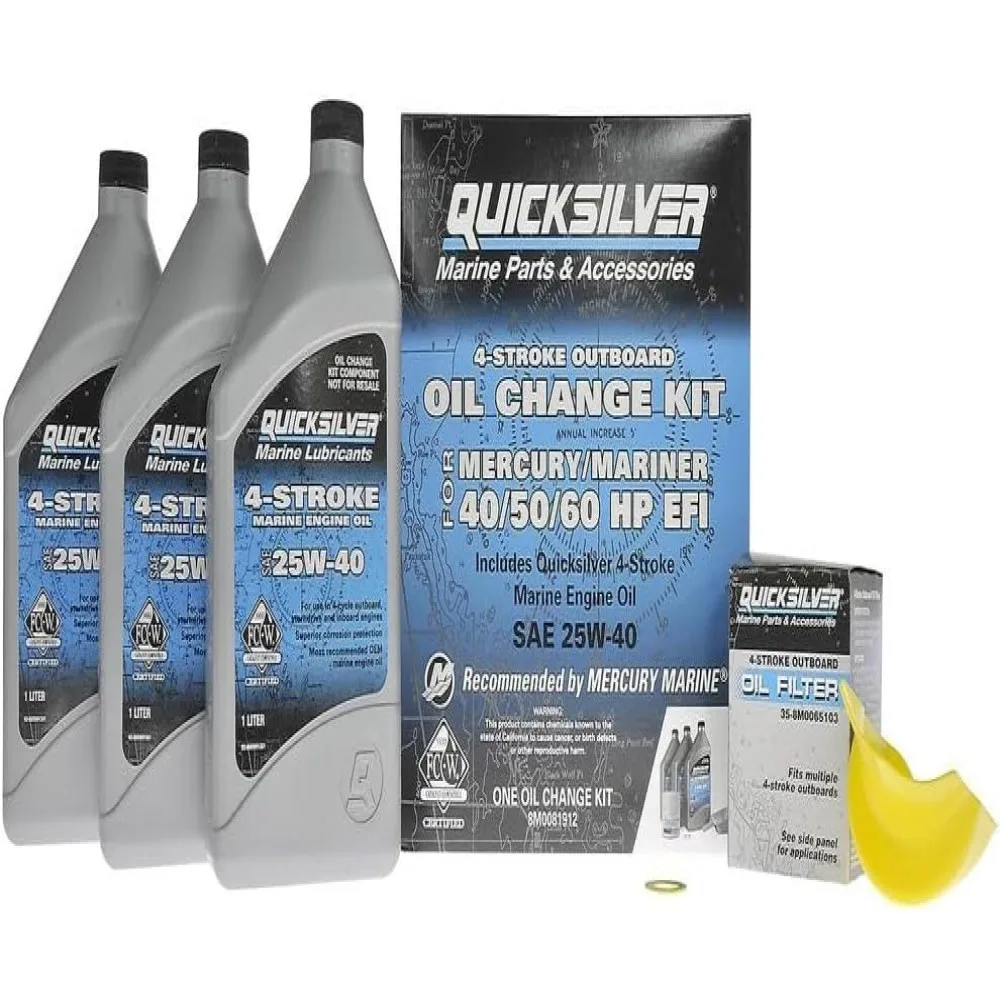 Quicksilver 25W-40 Oil Change Kit for 4-Stroke 40hp, 50hp and 60hp Mercury outboards
