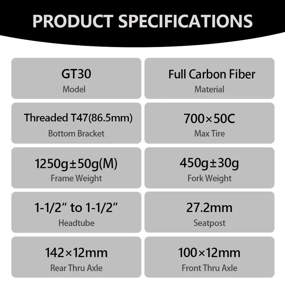 2023 NEW GT30 Carbon Gravel Frame Flat Mount Disc Brake 700C*50C 