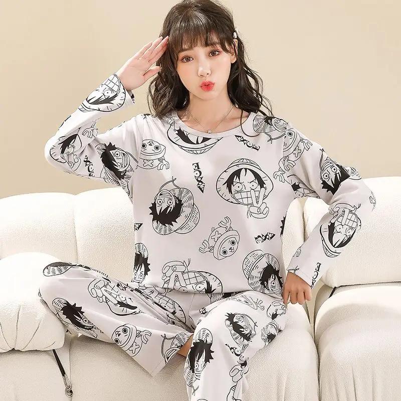 

Anime Kawaii One Piece Peripherals Luffy Women's Pajamas Y2K Spring Autumn New Pure Cotton Long-Sleeved Pullover Pajamas Gift