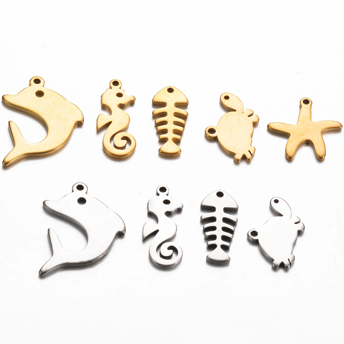 

20pcs/lot Stainless Steel Sea Turtles Dolphin Starfish Seahorse Fishbone Charms Marine Life Pendant DIY Jewelry Accessories