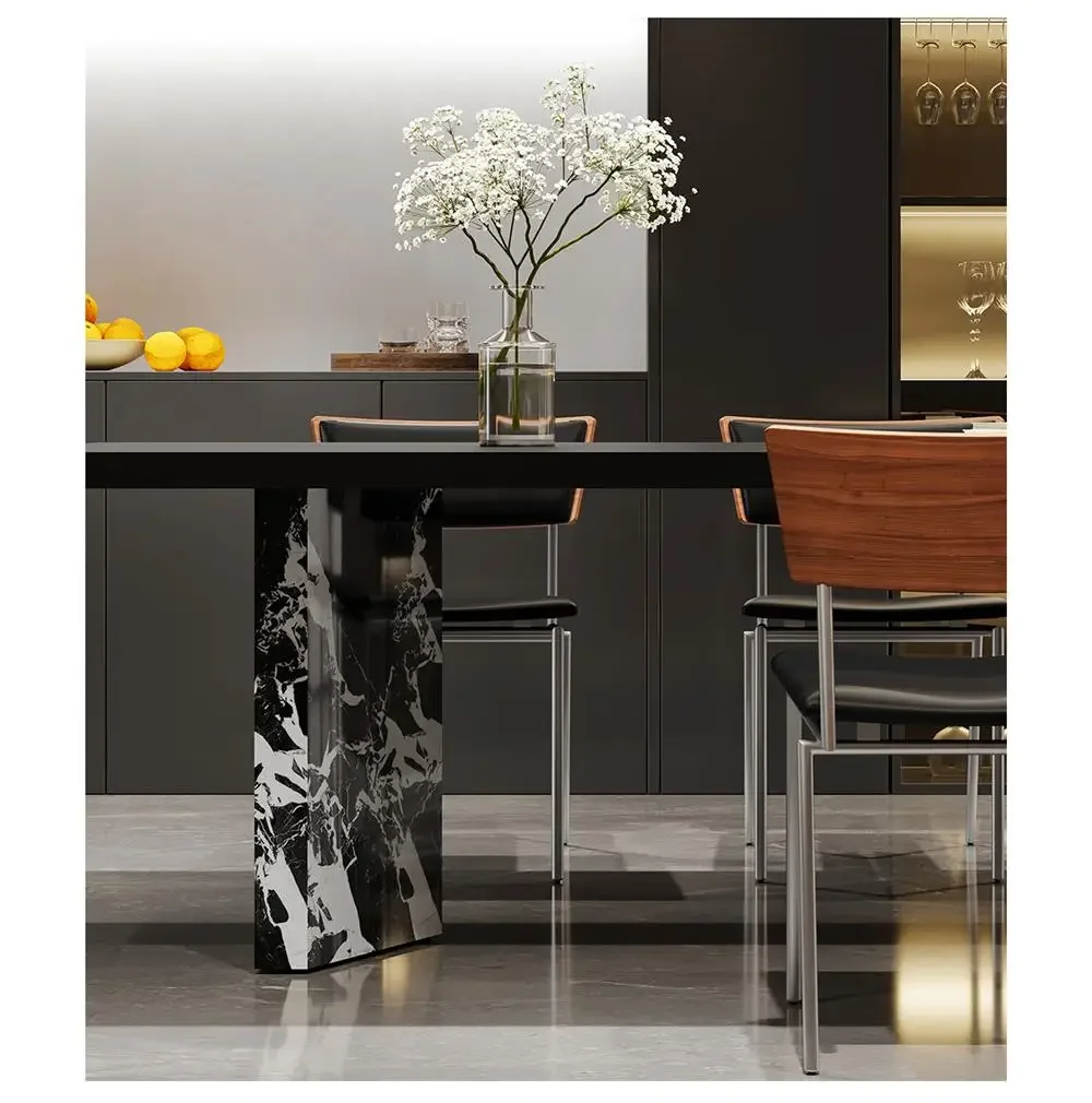 Italian simple retro Bauhaus style rock slab dining table and chair combination large apartment island tea table rectangular