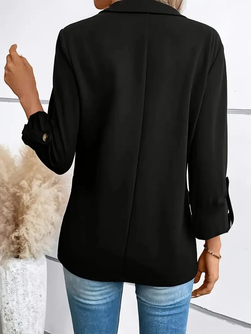 Description Picture 6 of itemFashionable Pure Color Long Sleeve Suit Jacket for Women Autumn Winter Stylish Versatile Outerwear Polyester Fiber Coat