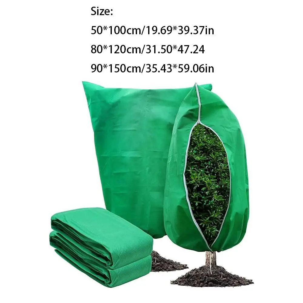 1Pc Breathable Winter Plant Protection Bag Foldable Non-woven Plant Anti Freezing Bag With Zip Drawstring Plant Warm Cover