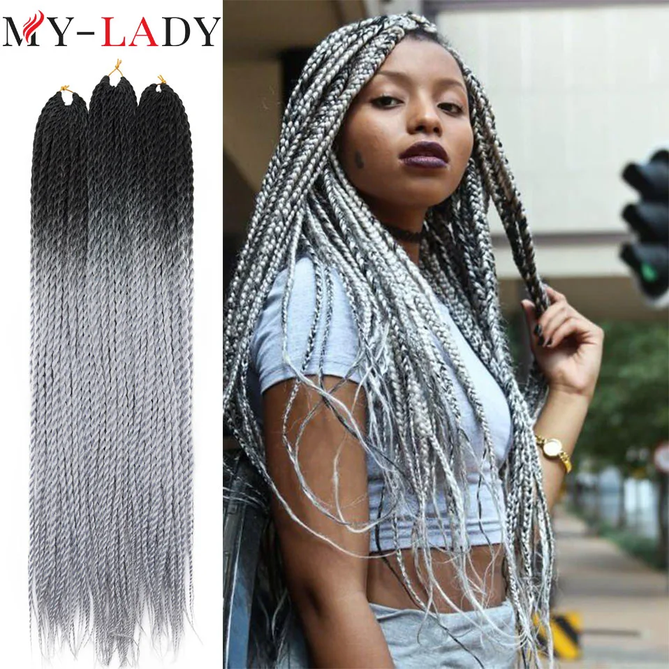 My-Lady Synthetic 24inches Long Straight Ombre Soft Crochet Box Braids Hair Extensions African For Afro Woman Artificial Strand women senior artificial leather scrunchies elastic hairband girls rubber band lady hair accessories hair ties ponytail holder