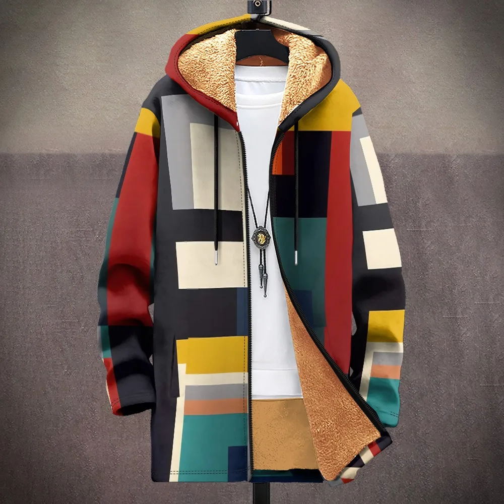 Men Cardigans Coats Koi Fish Printed Plush Thick Winter Geometric Abstract Art Graphic Jackets Casual Streetwear Unisex Clothing 3