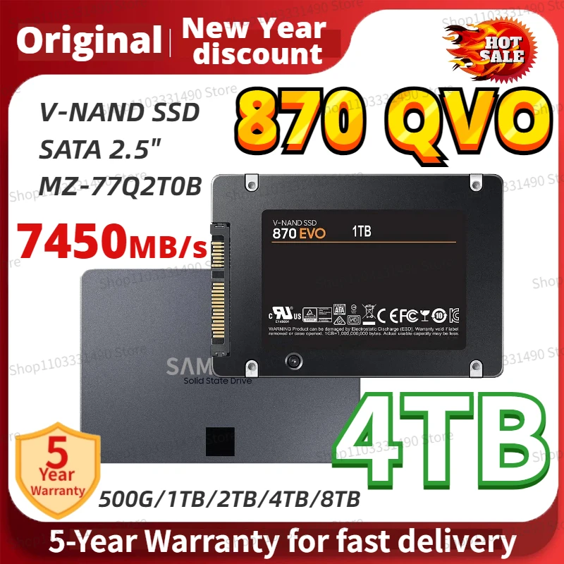 

Original 870 QVO 1TB 2TB 4TB 8TB SATA 2.5 Read Speed 7450MB/S Inch Internal Solid State Drive SSD for Laptop or Desktop PS5