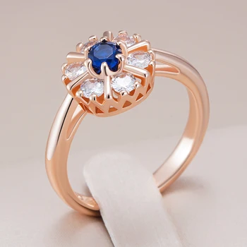 Kienl Hot Shiny Blue Natural Zircon Flower Ring for Women Trend 585 Rose Gold Color Accessories High Quality Daily Jewelry 1