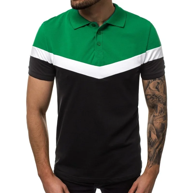 

2024 Summer Contrasting Color Men's Lapel Button Polo Shirt Men's Pure Cotton Breathable Comfortable Work Clothes T-shirt B136
