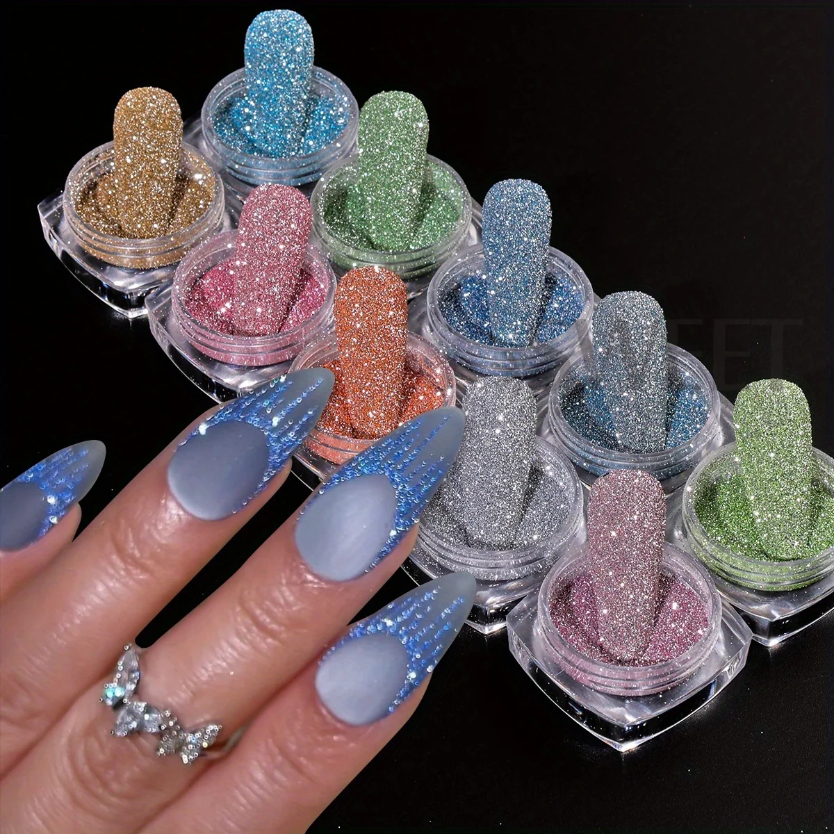10pcs Rainbow Reflective Powder Nail Glitter Super Bright Silver Flashy Summer Color Holographic Pigment Sparkly Manicure Decor