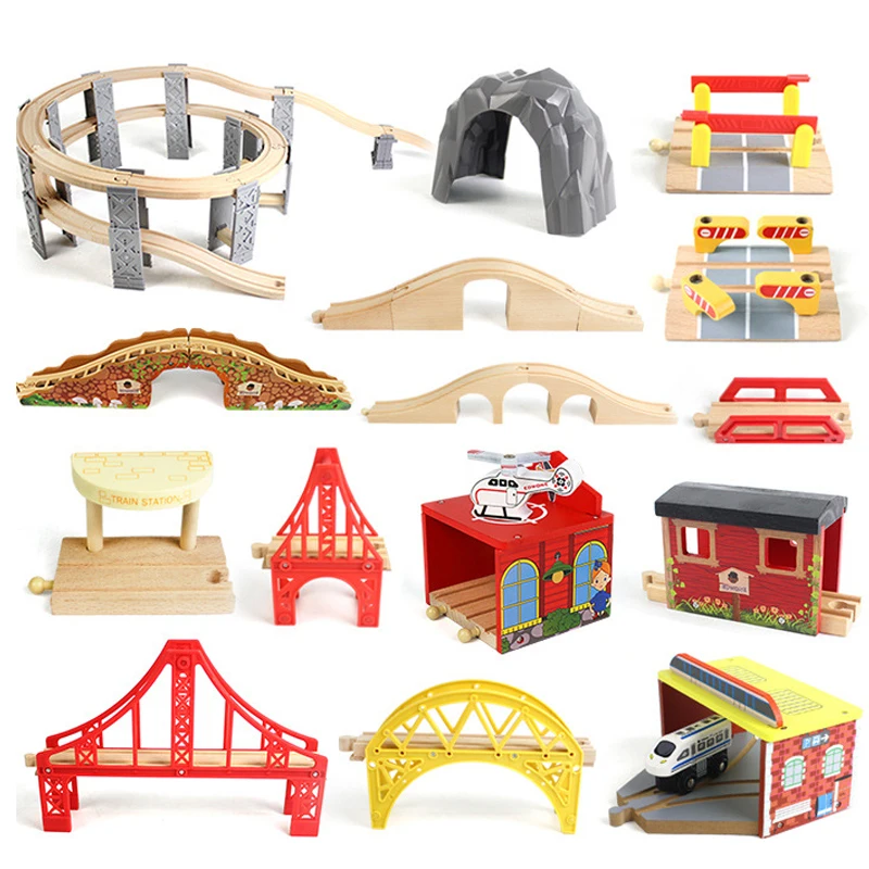 Mini Wood Tracks Railway Train Track Accessories Fits Thomas and Friends Train Track Set Kid Boy Toys for Children Birthday Gift wooden train track racing railway toys all kinds wooden track accessories fit for biro wood tracks toys for children gift