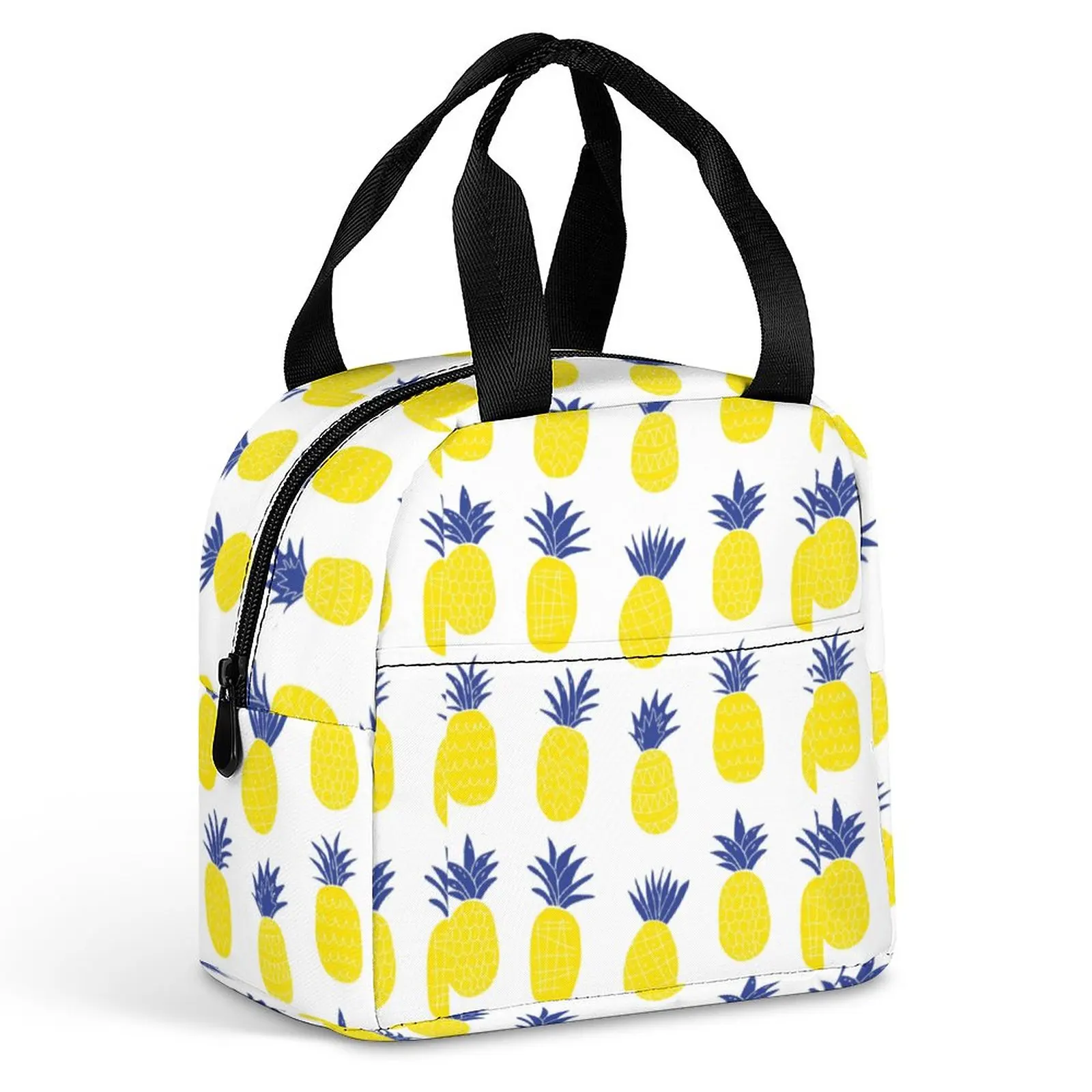 Custom Pattern Tote Lunch Bags for Women Yellow Pineapple Print Portable Meal Bag Picnic Travel Breakfast Box Office Work School