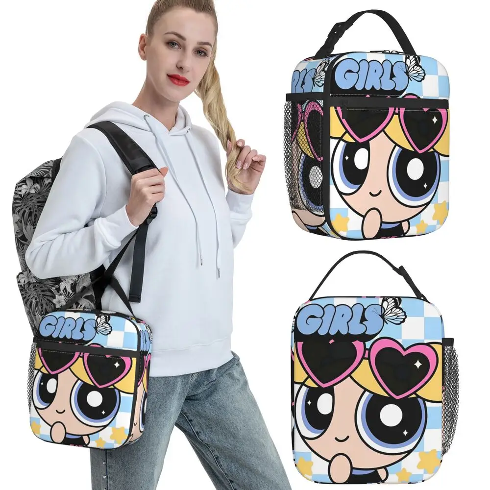 P-PowerPuffs Lunchtasche, niedliche Reise-Lunchbox für Kinder, modischer Druck, Thermo-Lunch-Taschen, Oxford, tragbar, isolierte Kühltasche – Detail 5