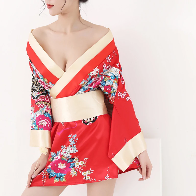 Sexy Kimono Nightgown Yukata for Woman Japanese Floral Fashion Yakata Cardigan Haori Silk Sleepwear Leisure Wear Pajamas Dress