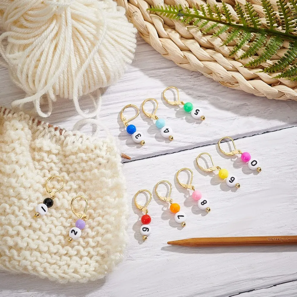 Crochet Stitch Markers 10 Pcs 0~9 Number Acrylic Beads Knitting