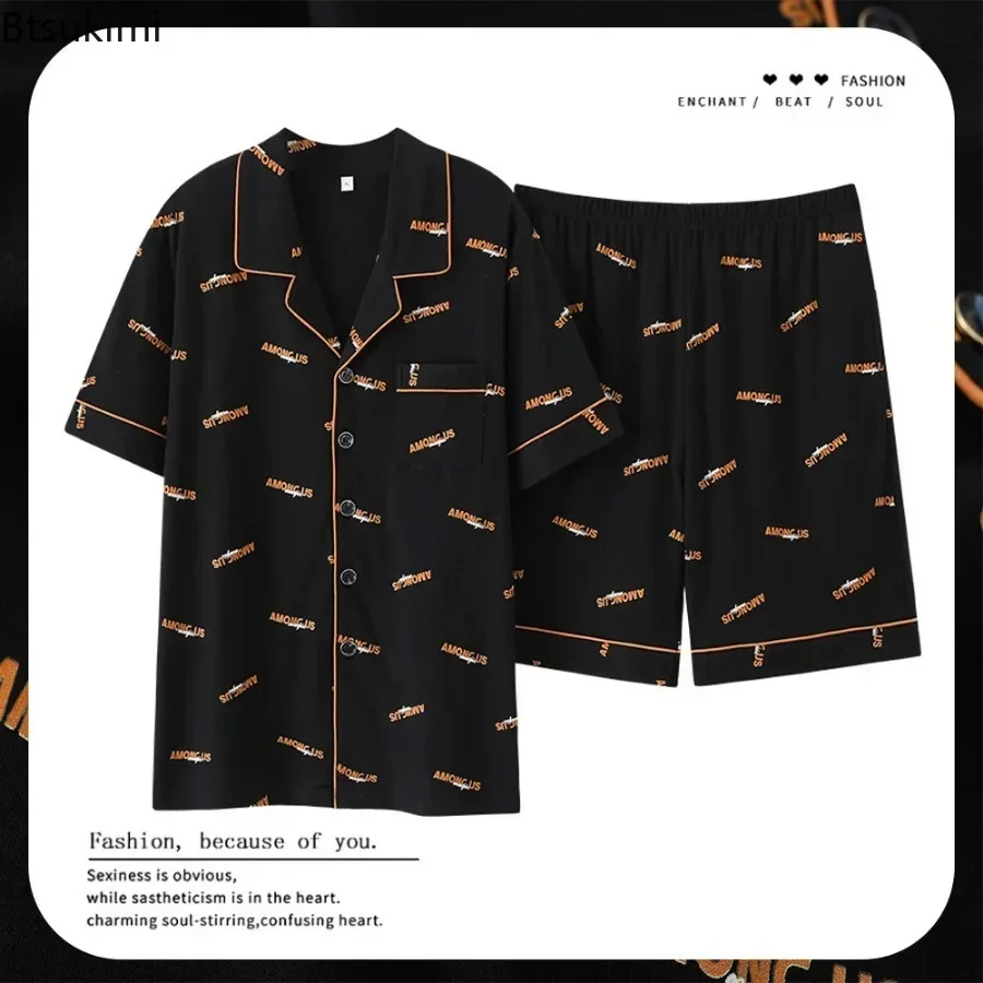 New Men's Summer Casual Sleepwear Pajama Sets Cotton Short Sleeved Night Clothing Pyjamas Suit Male Loose Home-wear Sets