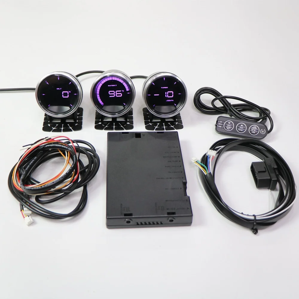 Def A2 7색 OBD2 게이지 2.5인치 수온계, 유압계, 터보 오일 온도계, 진공계, 전압계, 범용 60mm 자동차 계기판
