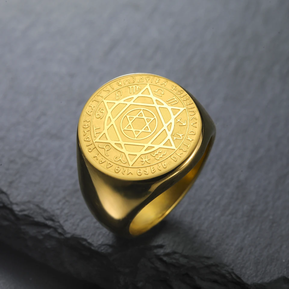 PAMTIER Men's Stainless Steel Zodiac Signet Ring - 12 Constellation Horoscope Ring Collection