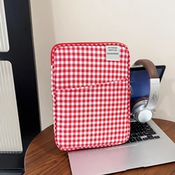 Stylish Plaid Nylon Laptop Sleeve with Multi - Pocket Organizer (Red S)