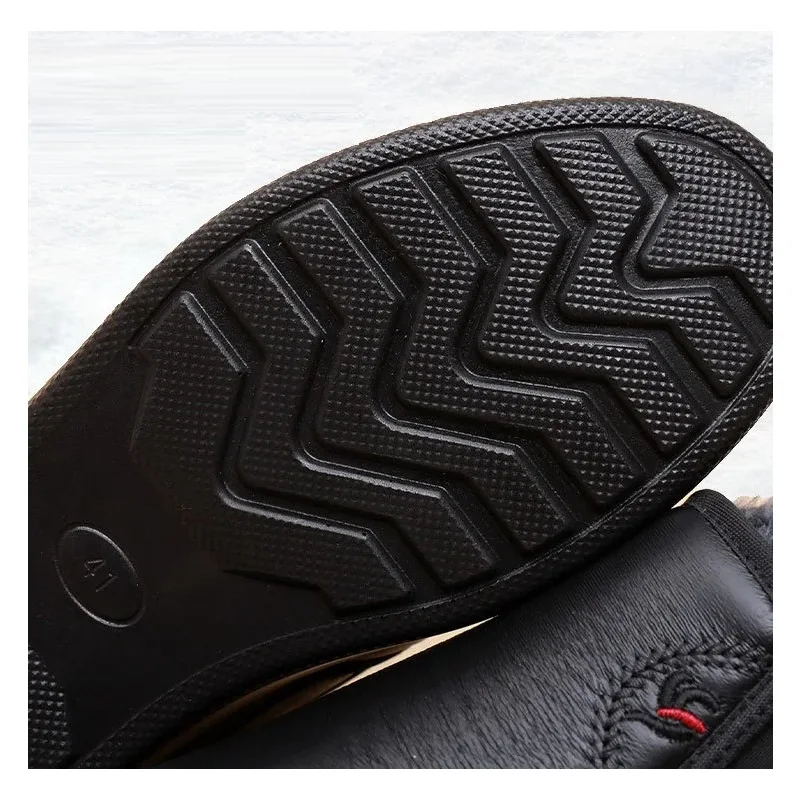 Man Shoes Winter Snow Boots Faux Leather Fur Lined Shoes Elder Men's Flat Ankle Plush Boots Mid Top Waterproof Shoe