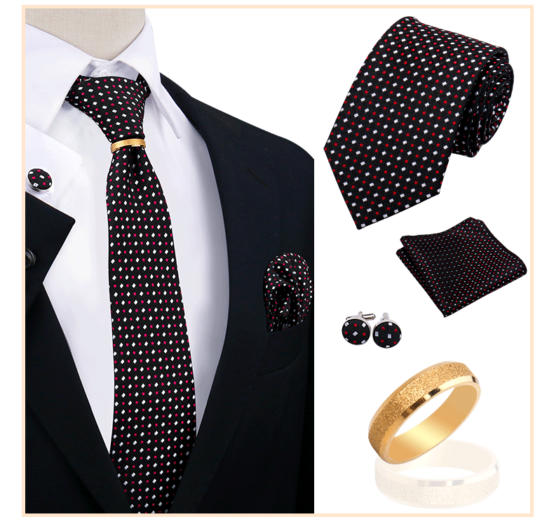 Männer Krawatten mit Ring Brosche Pin Set Marke Designer Paisley Plaid Krawatte Taschentuch Manschettenknöpfe Hochzeit Party Geschenk Männer Zubehör – Detail 10