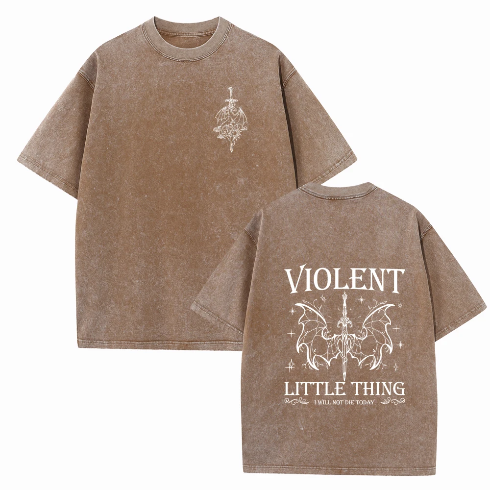 Violent Little Thing Vintage Unisex Harajuku O-Neck Dragon Rider Short Sleeve Cotton T-Shirts Fourth Wing Fan Gift Shirts 3