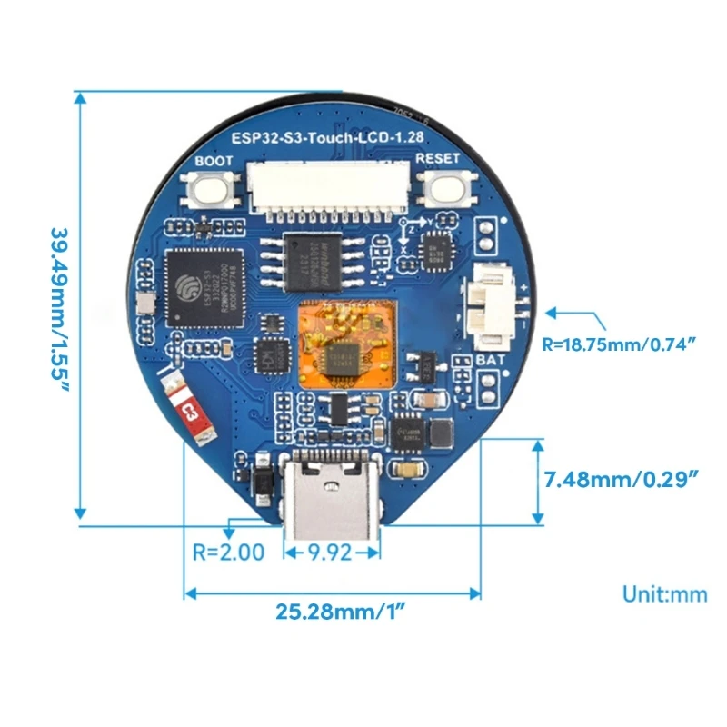 ���� LCD ���÷��� ��ũ�� ���� ���� ����, 65K ����Ʈ ���ӵ��� ���̷ν����� ���� ����, ESP32 S3, 1.28 ��ġ