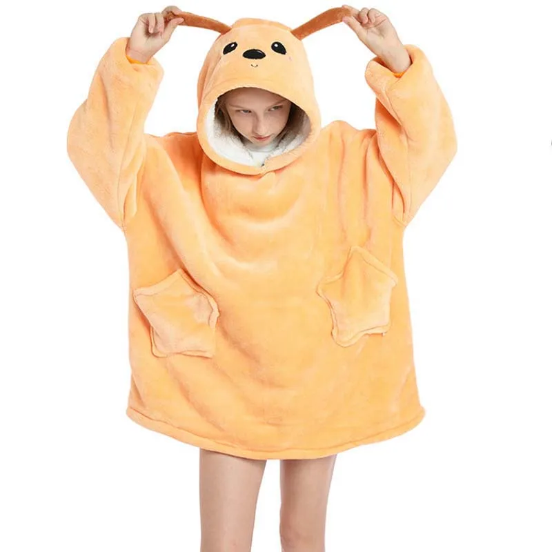 

Kids Dog Hooded Wearable Oversized Sherpa Blanket Hoodie Sweatshirt Super Soft Warm Plush Hooded Blanket