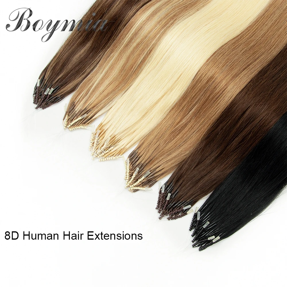 Boymia Microlink Hair Extensions 8D Natural Human Hair Extensions 50pcs 0.6g/s Micro Beads Silicone Nano Ring For Girls