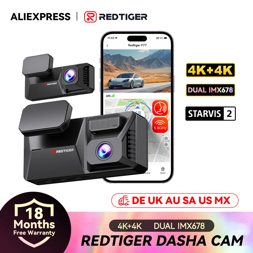 REDTIGER F77 Dashcam Front and Rear 4K+4K HDR Dual Dash Cam with Sony STARVIS 2 Super Night Vision Voice Control 5.8Ghz WiFi REDTIGER F77 Dashcam Front and Rear 4K+4K HDR Dual Dash Cam with Sony STARVIS 2 Super Night Vision Voice Control 5.8Ghz WiFi