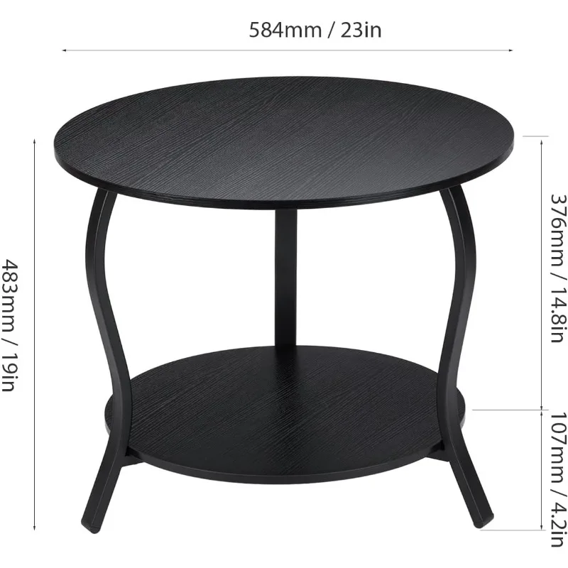 Small Round Coffee Table with Open Storage,23" 2-Tier Coffee Side Tables for Small Space, Accent Center Table Circle Sofa End 3