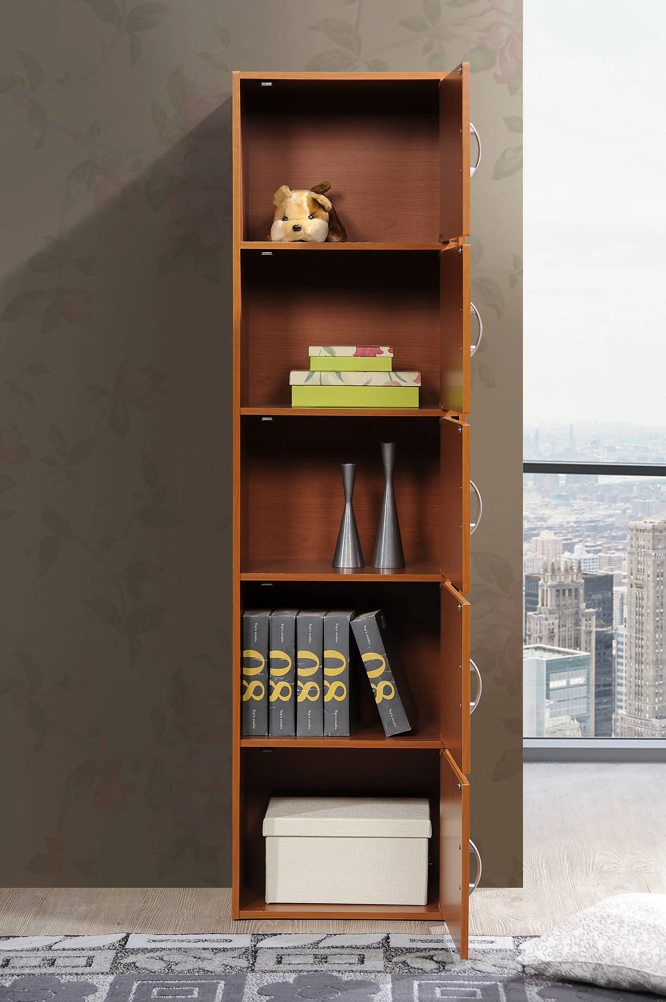 

5-Shelf, 5-Door Multipurpose Cabinet, Brown