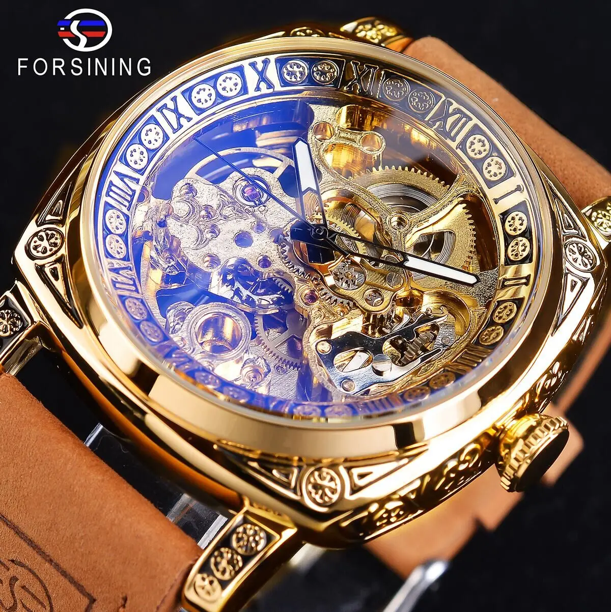 

Forsining Luxury Skeleton Automatic Mechanical Man Watches Waterproof Transparent Tourbillon Fashion Genuine Leather Band Watch